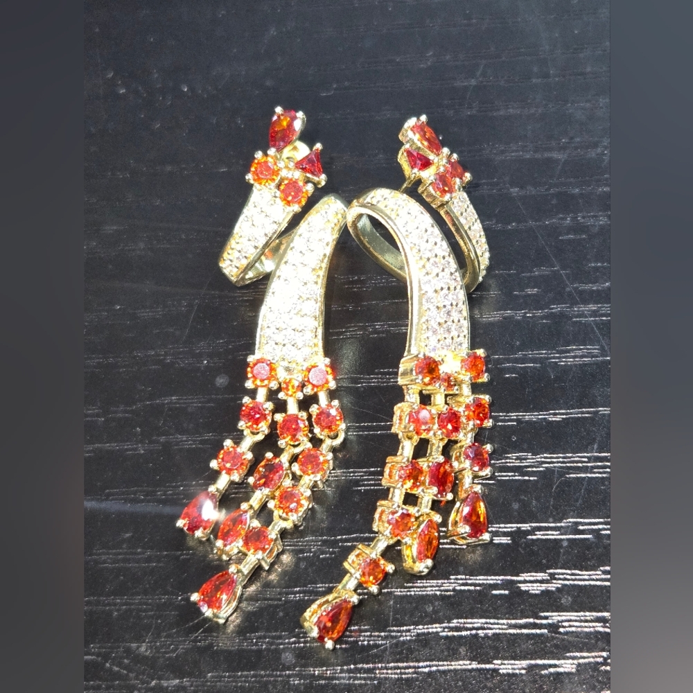 Stunning gold vermeil stone/ white zircon earrings mint as is no return
